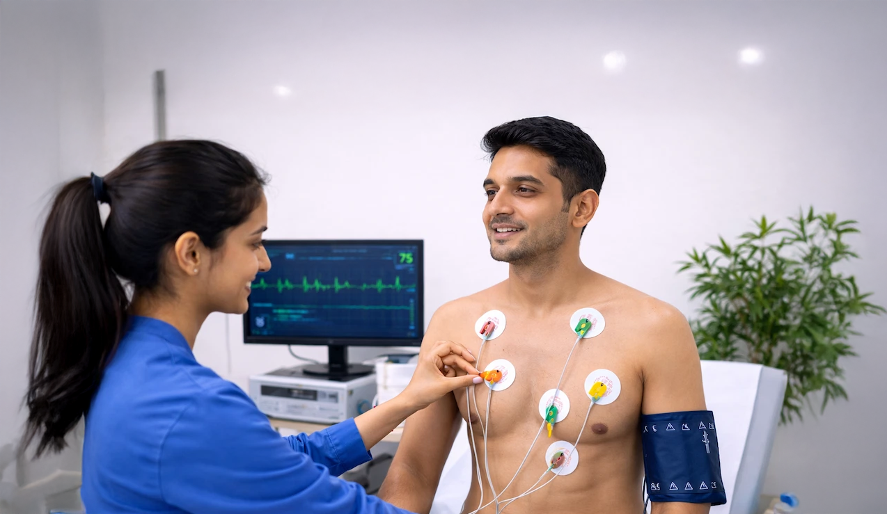 Cardiologist consulting with patient about cardiac test results and treatment options